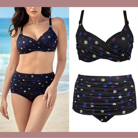 NWT Miraclesuit [ 38DD ] Spotted Surplice Bra Top + [‎ 14 ] Norma Jean Bottom - Picture 1 of 16